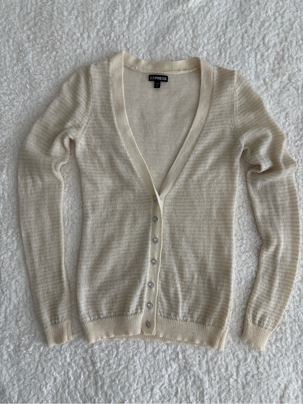 Express Alpaca Wool Mohair Blend Cardigan Cream Rhinestone Buttons Sweater XS